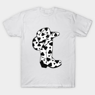 BLACK Cow Spots Cowboy Boots T-Shirt